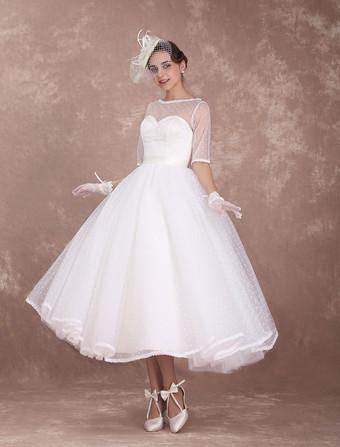 Vintage Short Wedding Dress A-line Satin Lace Bridal Gown with Lining Vestido De Novia Modern Satin Mermaid Bow Satin Court Train Sleeves Princess White Bridal Gown