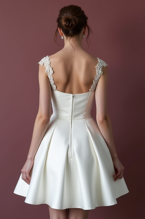 Classic Short Wedding Dress and Mini Dress with a V-Neckline for a Timeless Style backless New Satin Short Wedding Dress silk
