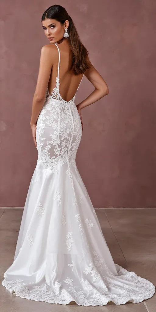 Mermaid Fit-and-Flare Wedding Dress for Beach, Garden, and Outdoor Weddings backless mesh New Satin silk