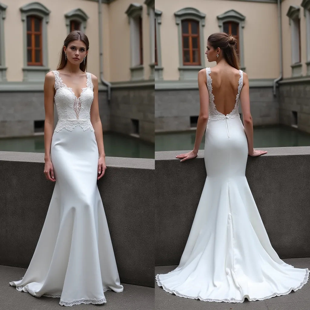 Mermaid Fit-and-Flare Wedding Dress for Plus Size Brides with Curves backless mesh New Satin silk