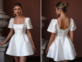 Elegant Short Wedding Dress and Mini Dress with a Square Neckline for a Classic Feel New Satin Short Wedding Dress silk