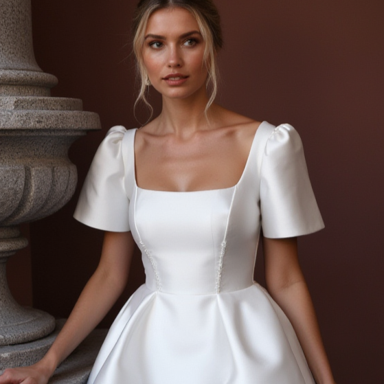 Elegant Short Wedding Dress and Mini Dress with a Square Neckline for a Classic Feel New Satin Short Wedding Dress silk