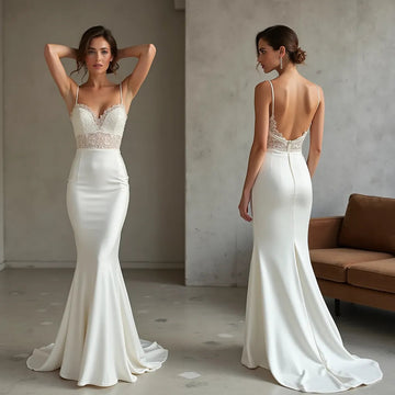 Mermaid Fit-and-Flare Wedding Dress for Romantic and Modern Brides backless mesh New Satin silk