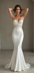 Mermaid Fit-and-Flare Wedding Dress for Romantic and Modern Brides backless mesh New Satin silk