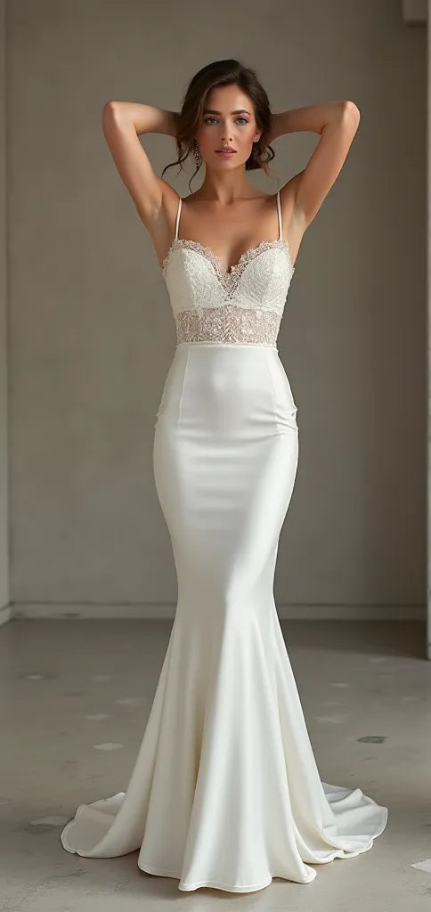 Mermaid Fit-and-Flare Wedding Dress for Romantic and Modern Brides backless mesh New Satin silk