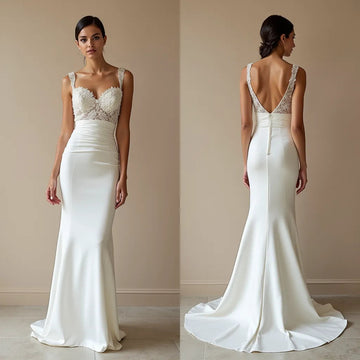 Mermaid Fit-and-Flare Wedding Dress with a Dramatic Silhouette backless mesh New Satin silk