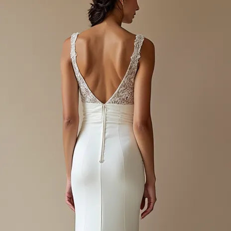 Mermaid Fit-and-Flare Wedding Dress with a Dramatic Silhouette backless mesh New Satin silk