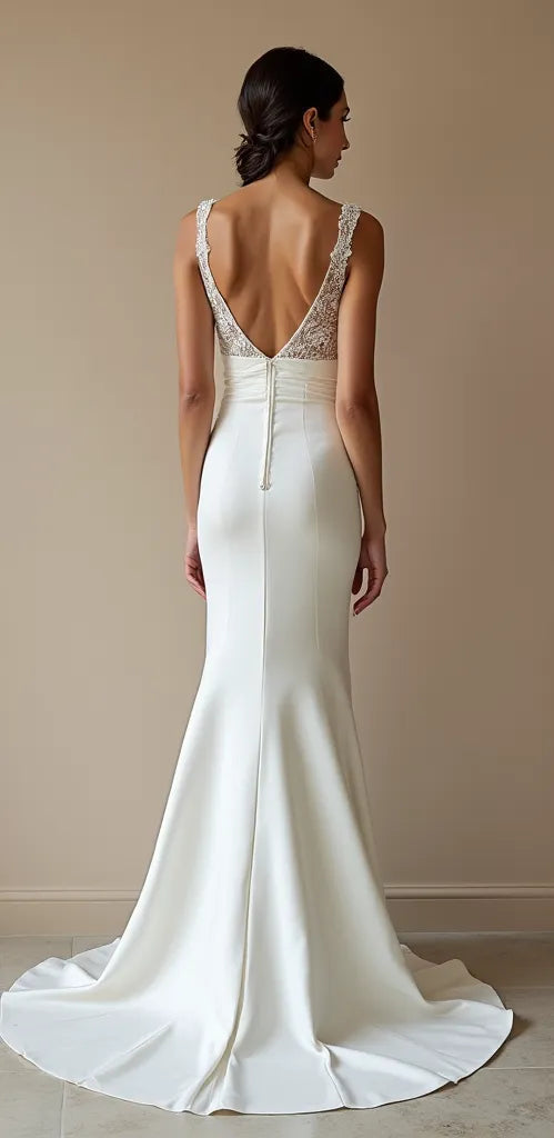 Mermaid Fit-and-Flare Wedding Dress with a Dramatic Silhouette backless mesh New Satin silk