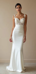 Mermaid Fit-and-Flare Wedding Dress with a Dramatic Silhouette backless mesh New Satin silk