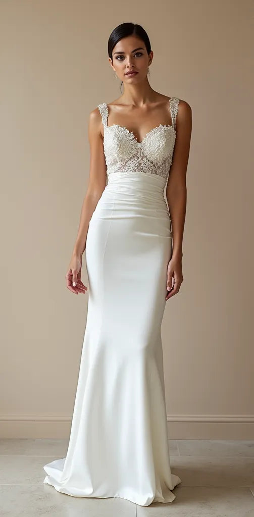 Mermaid Fit-and-Flare Wedding Dress with a Dramatic Silhouette backless mesh New Satin silk