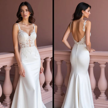 Sexy Mermaid Wedding Dress with a Flattering Fit for a Stunning Shape backless mesh New Satin silk