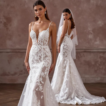 Sexy Mermaid Wedding Dress with a Deep V-Neck for a Bold Bridal Style backless mesh New