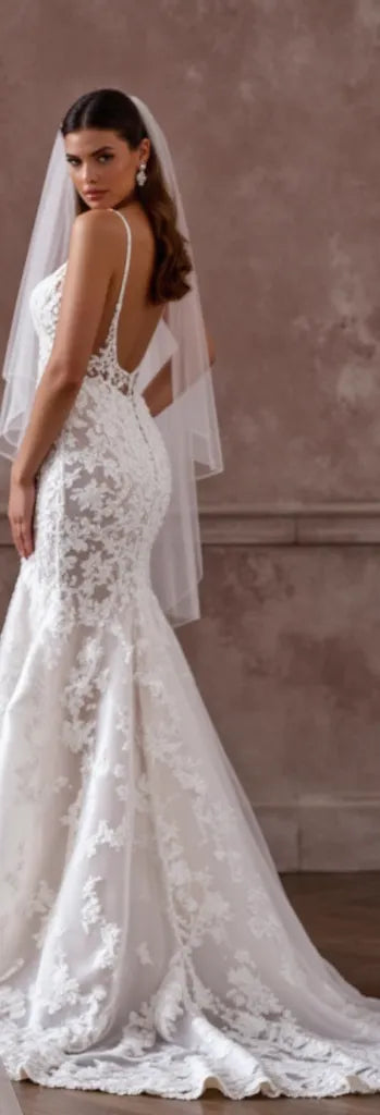 Sexy Mermaid Wedding Dress with a Deep V-Neck for a Bold Bridal Style backless mesh New