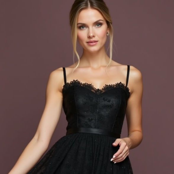 Sophisticated Black Evening Dress and Prom Gown with a Sparkling Waist