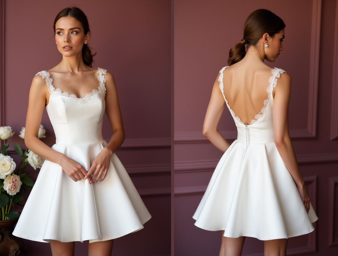 Modern Short Wedding Dress and Mini Dress with Long Sleeves for a Modest Touch backless embroidery mesh New Satin Short Wedding Dress silk