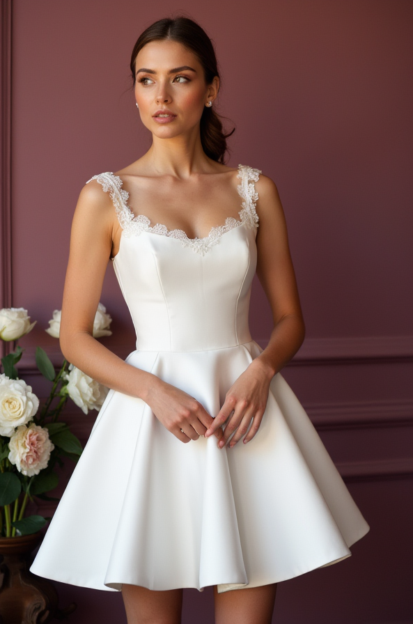 Modern Short Wedding Dress and Mini Dress with Long Sleeves for a Modest Touch backless embroidery mesh New Satin Short Wedding Dress silk