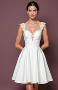 Sophisticated Short Wedding Dress and Mini Dress with a Structured Skirt embroidery New Satin Short Wedding Dress silk