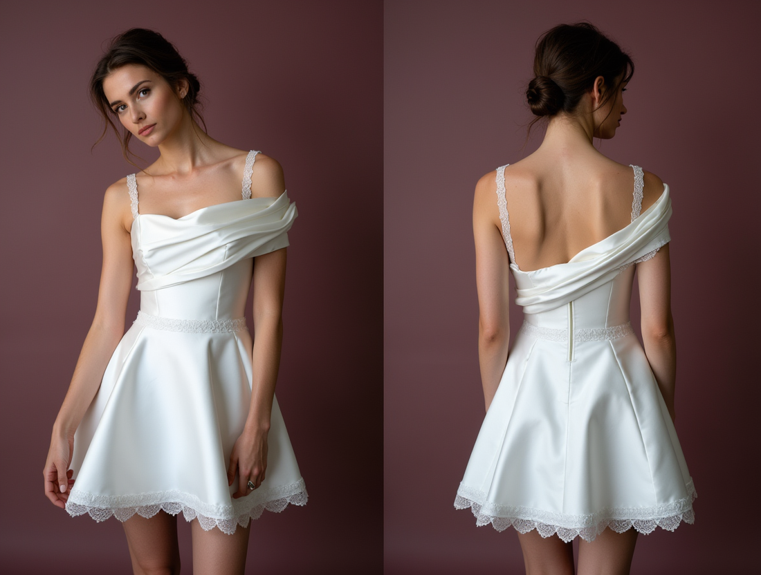 Trendy Short Wedding Dress and Mini Dress with a Floral Embroidered Bodice embroidery New Satin Short Wedding Dress silk