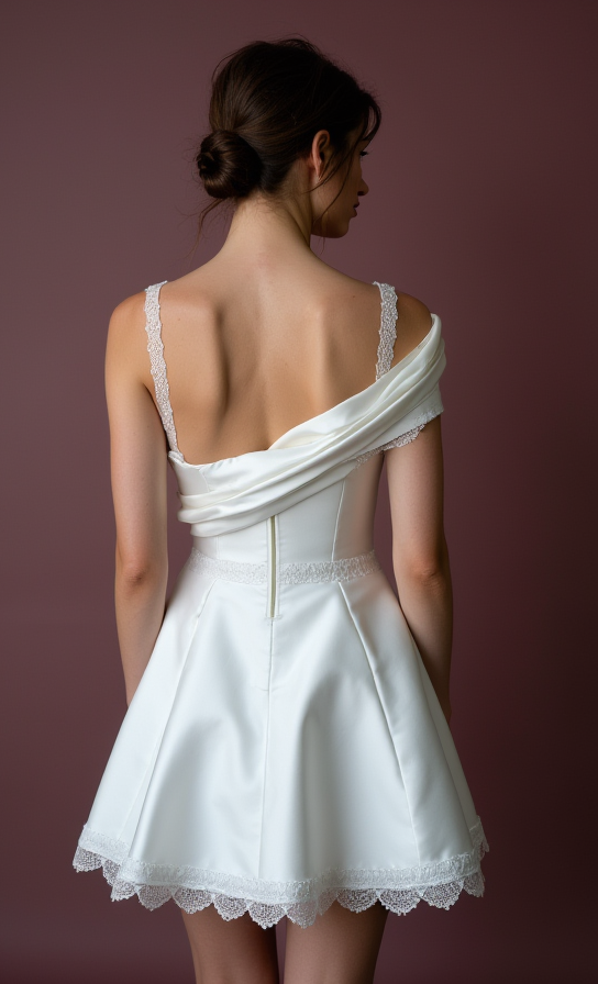 Trendy Short Wedding Dress and Mini Dress with a Floral Embroidered Bodice embroidery New Satin Short Wedding Dress silk