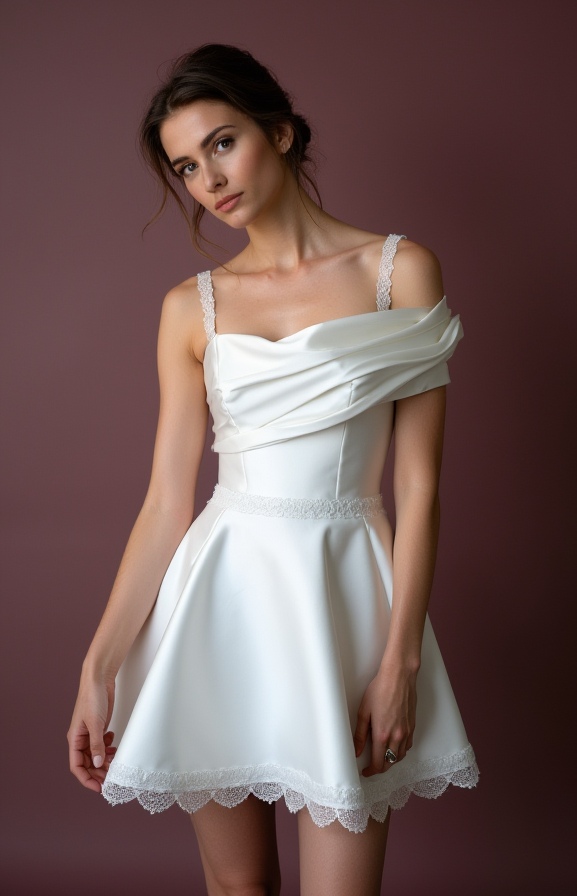 Trendy Short Wedding Dress and Mini Dress with a Floral Embroidered Bodice embroidery New Satin Short Wedding Dress silk