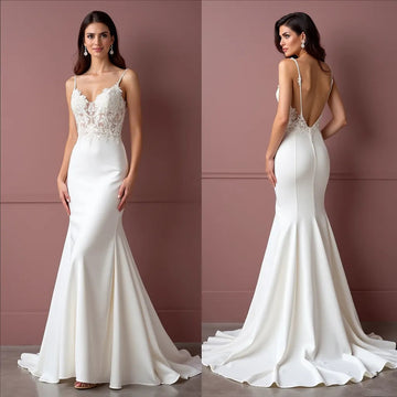 Classic Mermaid Wedding Dress with a Stunning and Romantic Silhouette backless embroidery New Satin