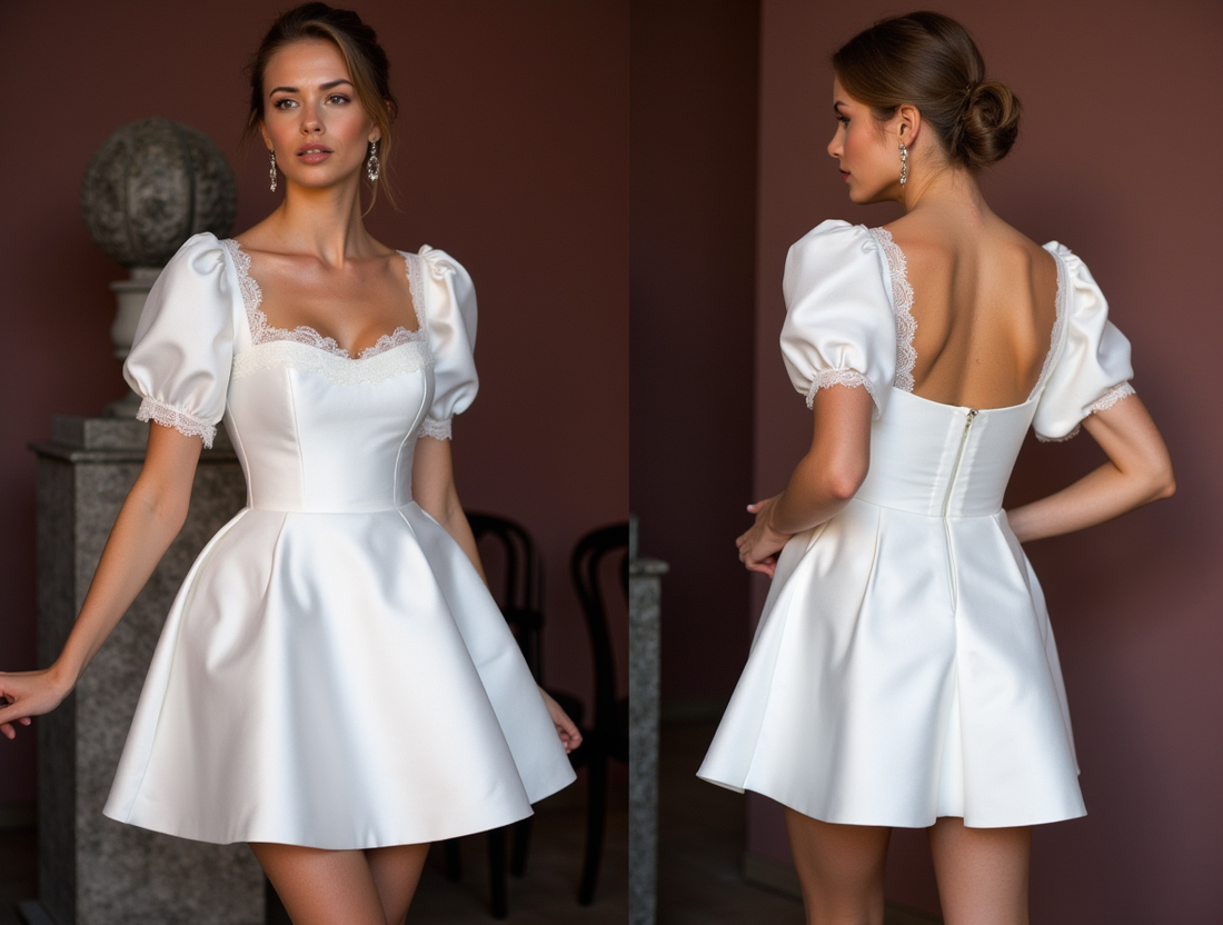 Short Wedding Dress and Mini Dress with a Flowing Chiffon Skirt for an Airy Feel embroidery New Satin Short Wedding Dress silk