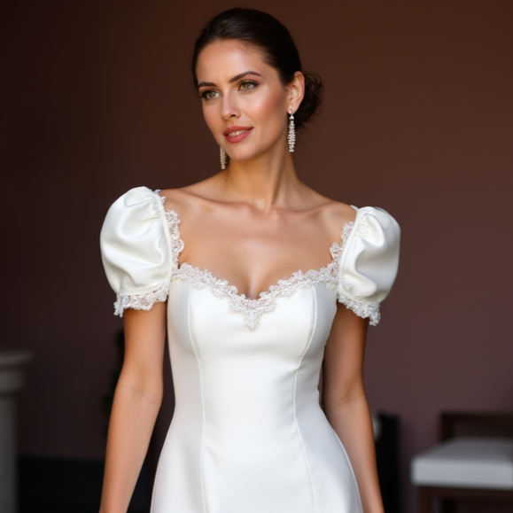 Vintage Short Wedding Dress and Mini Dress with Puff Sleeves for a Retro Look embroidery New Satin Short Wedding Dress silk