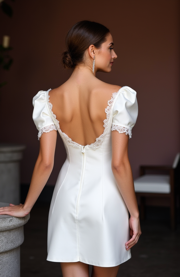 Vintage Short Wedding Dress and Mini Dress with Puff Sleeves for a Retro Look embroidery New Satin Short Wedding Dress silk