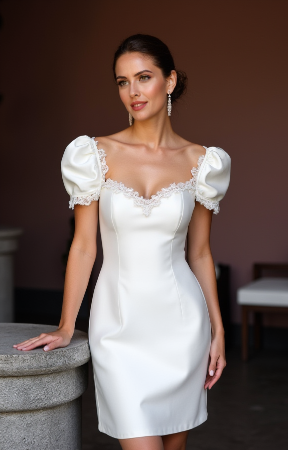 Vintage Short Wedding Dress and Mini Dress with Puff Sleeves for a Retro Look embroidery New Satin Short Wedding Dress silk