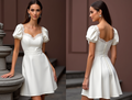 Modern Short Wedding Dress and Mini Dress with Asymmetrical Hemline embroidery New Satin Short Wedding Dress silk