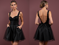 Elegant Black Evening Dress & Prom Dress with Sparkling Beads for a Glamorous Look black embroidery New Satin