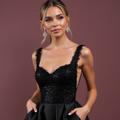 Elegant Black Evening Dress & Prom Dress with Sparkling Beads for a Glamorous Look black embroidery New Satin
