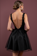 Elegant Black Evening Dress & Prom Dress with Sparkling Beads for a Glamorous Look black embroidery New Satin