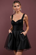 Elegant Black Evening Dress & Prom Dress with Sparkling Beads for a Glamorous Look black embroidery New Satin