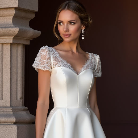 Sexy Short Wedding Dress and Mini Dress with a Sheer Lace Back embroidery New Satin Short Wedding Dress silk