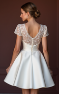 Sexy Short Wedding Dress and Mini Dress with a Sheer Lace Back embroidery New Satin Short Wedding Dress silk