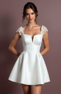 Short Wedding Dress and Mini Dress with a Fit-and-Flare Silhouette for a Feminine Look embroidery New Satin Short Wedding Dress silk