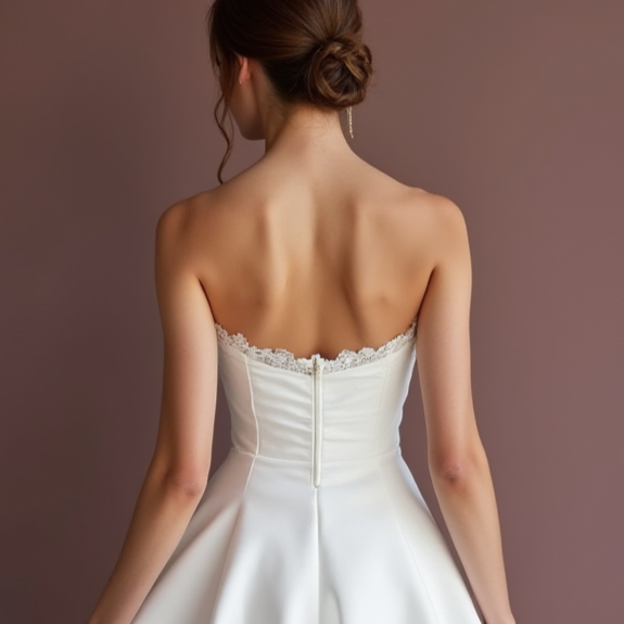 Modern Short Wedding Dress and Mini Dress with a Sleek Strapless Bodice embroidery New Satin Short Wedding Dress silk