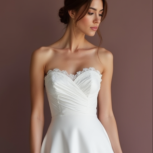 Modern Short Wedding Dress and Mini Dress with a Sleek Strapless Bodice embroidery New Satin Short Wedding Dress silk