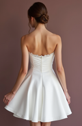 Modern Short Wedding Dress and Mini Dress with a Sleek Strapless Bodice embroidery New Satin Short Wedding Dress silk