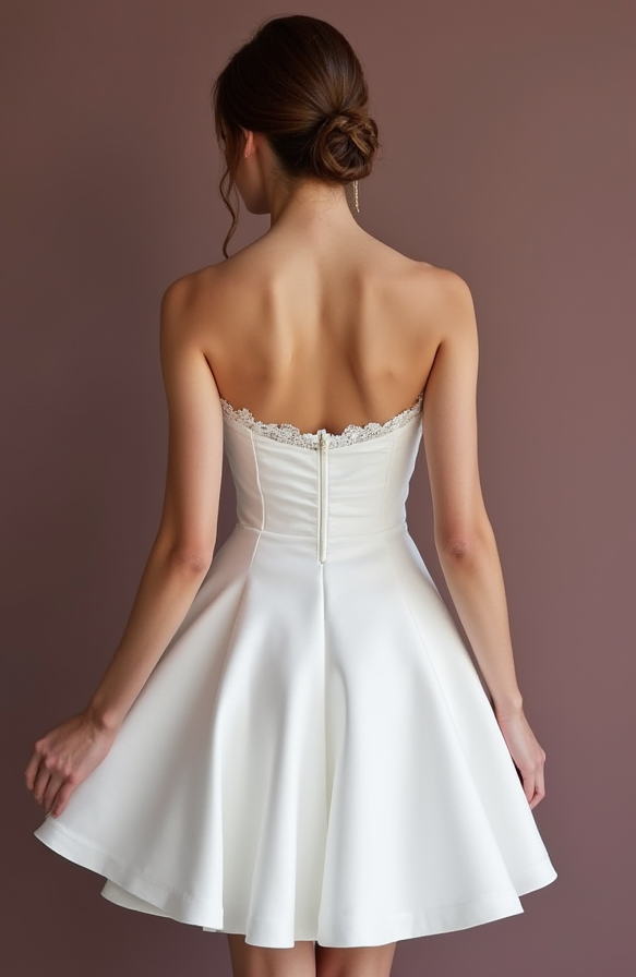 Modern Short Wedding Dress and Mini Dress with a Sleek Strapless Bodice embroidery New Satin Short Wedding Dress silk