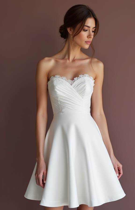 Modern Short Wedding Dress and Mini Dress with a Sleek Strapless Bodice embroidery New Satin Short Wedding Dress silk