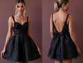 Elegant Black Evening Dress & Prom Dress with Sequins for a Dazzling Party Look black embroidery New Satin