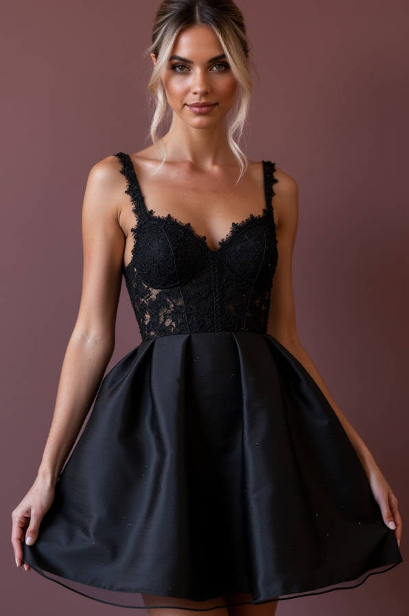 Elegant Black Evening Dress & Prom Dress with Sequins for a Dazzling Party Look black embroidery New Satin