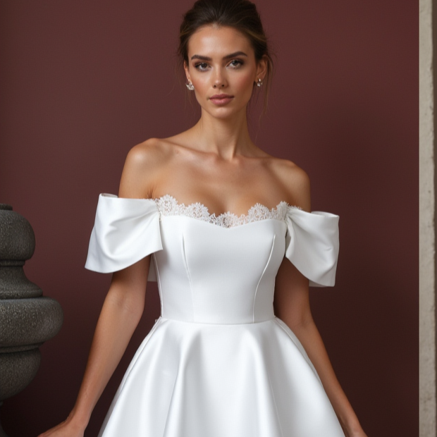Playful Short Wedding Dress and Mini Dress with a Ruffled Neckline for a Unique Style embroidery New Satin Short Wedding Dress silk