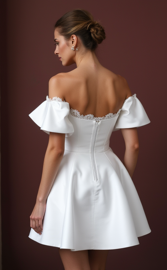 Playful Short Wedding Dress and Mini Dress with a Ruffled Neckline for a Unique Style embroidery New Satin Short Wedding Dress silk