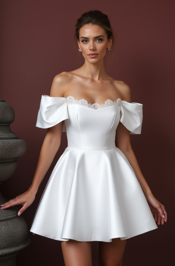 Playful Short Wedding Dress and Mini Dress with a Ruffled Neckline for a Unique Style embroidery New Satin Short Wedding Dress silk