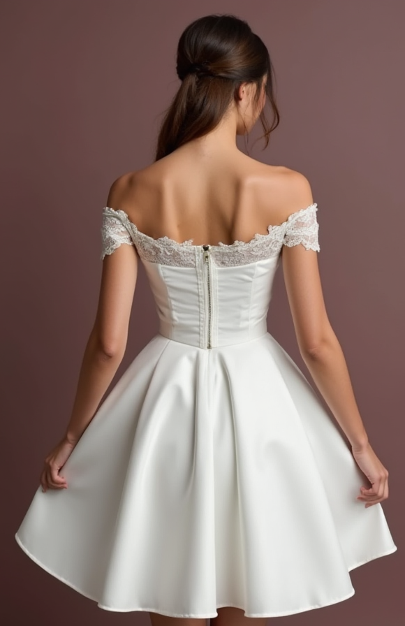 Elegant Short Wedding Dress and Mini Dress with an Illusion Lace Neckline embroidery New Satin Short Wedding Dress silk