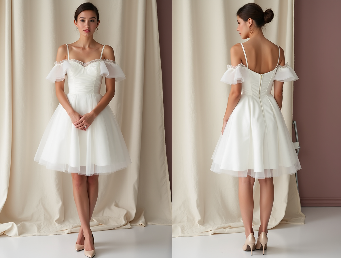 Romantic Short Wedding Dress and Mini Dress with a Heart-Shaped Cutout Back embroidery mesh New Satin Short Wedding Dress silk
