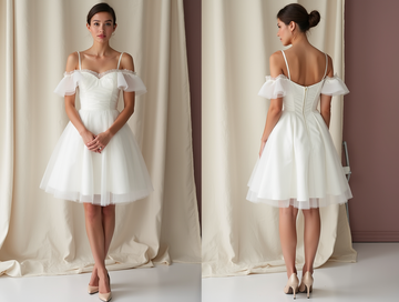 Romantic Short Wedding Dress and Mini Dress with a Heart-Shaped Cutout Back embroidery mesh New Satin Short Wedding Dress silk